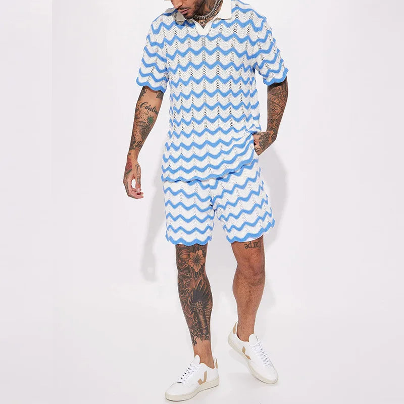 Conjunto Masculino em Tricô - Camisa e Shorts Estampados