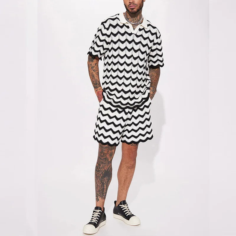 Conjunto Masculino em Tricô - Camisa e Shorts Estampados
