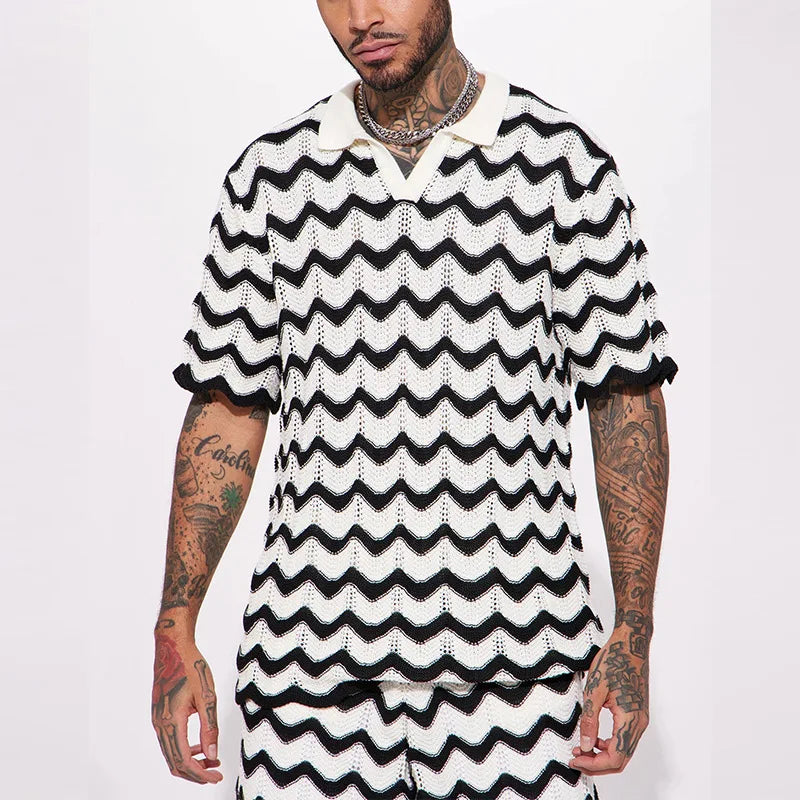 Conjunto Masculino em Tricô - Camisa e Shorts Estampados