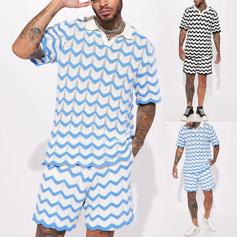 Conjunto Masculino em Tricô - Camisa e Shorts Estampados