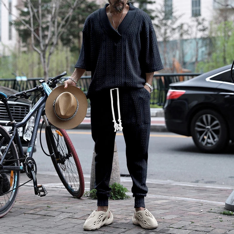 Conjunto em Tricô masculino - Calça + Camisa Oversized