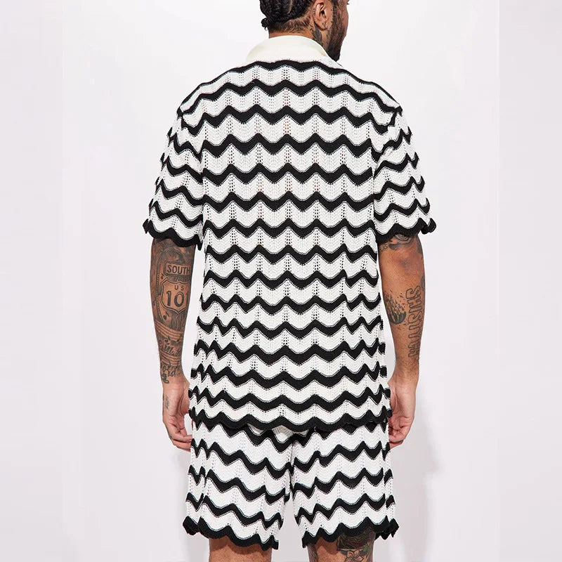 Conjunto Masculino em Tricô - Camisa e Shorts Estampados