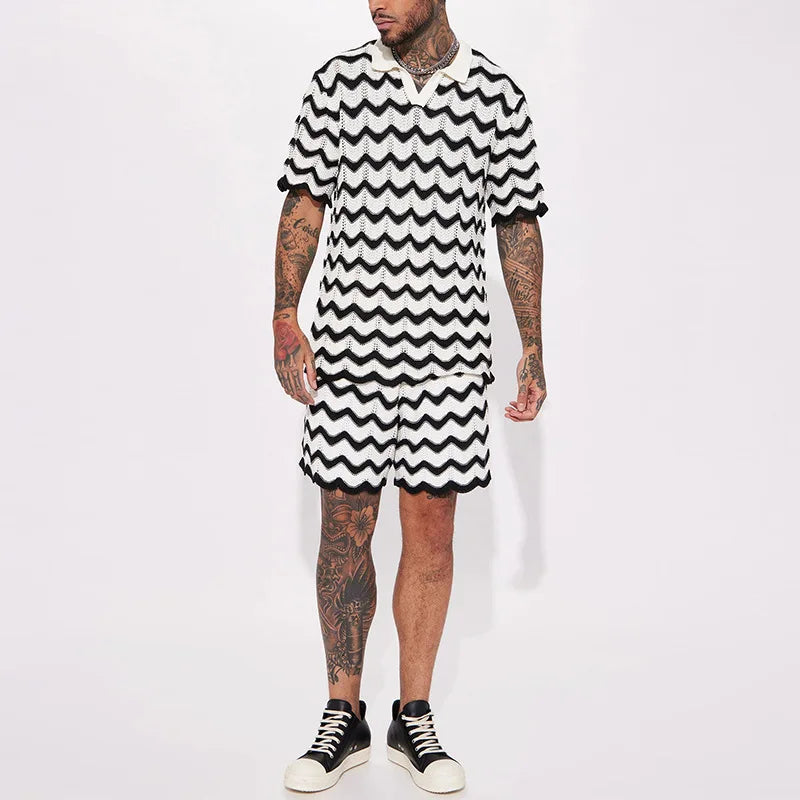 Conjunto Masculino em Tricô - Camisa e Shorts Estampados