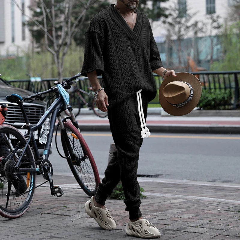 Conjunto em Tricô masculino - Calça + Camisa Oversized