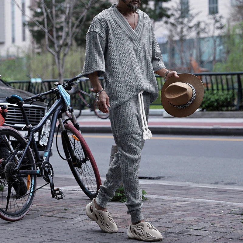 Conjunto em Tricô masculino - Calça + Camisa Oversized