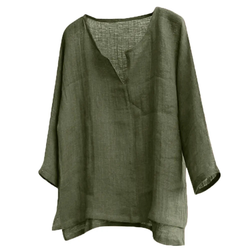 Camisa de Linho manga solta Gola V