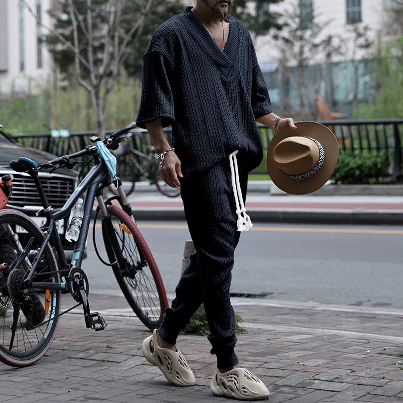 Conjunto em Tricô masculino - Calça + Camisa Oversized