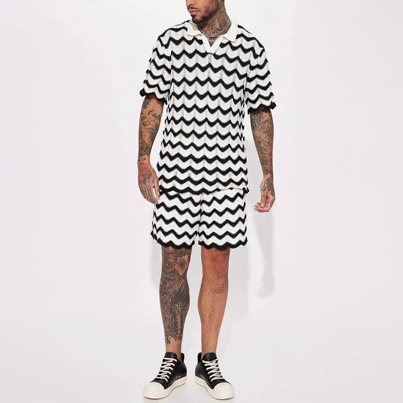 Conjunto Masculino em Tricô - Camisa e Shorts Estampados