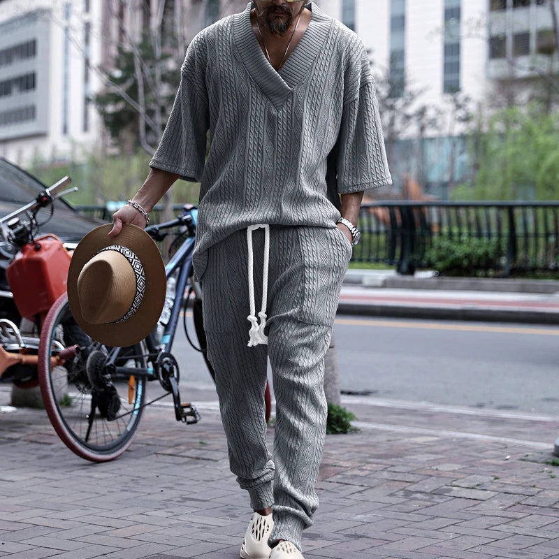 Conjunto em Tricô masculino - Calça + Camisa Oversized