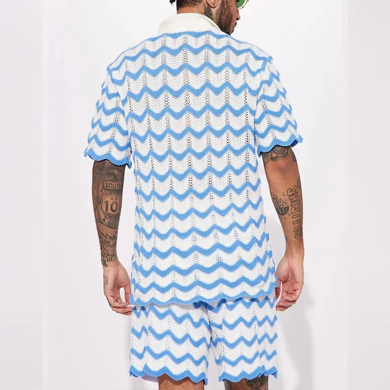 Conjunto Masculino em Tricô - Camisa e Shorts Estampados