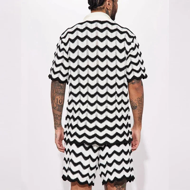 Conjunto Masculino em Tricô - Camisa e Shorts Estampados