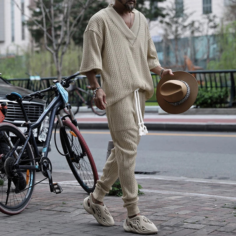 Conjunto em Tricô masculino - Calça + Camisa Oversized