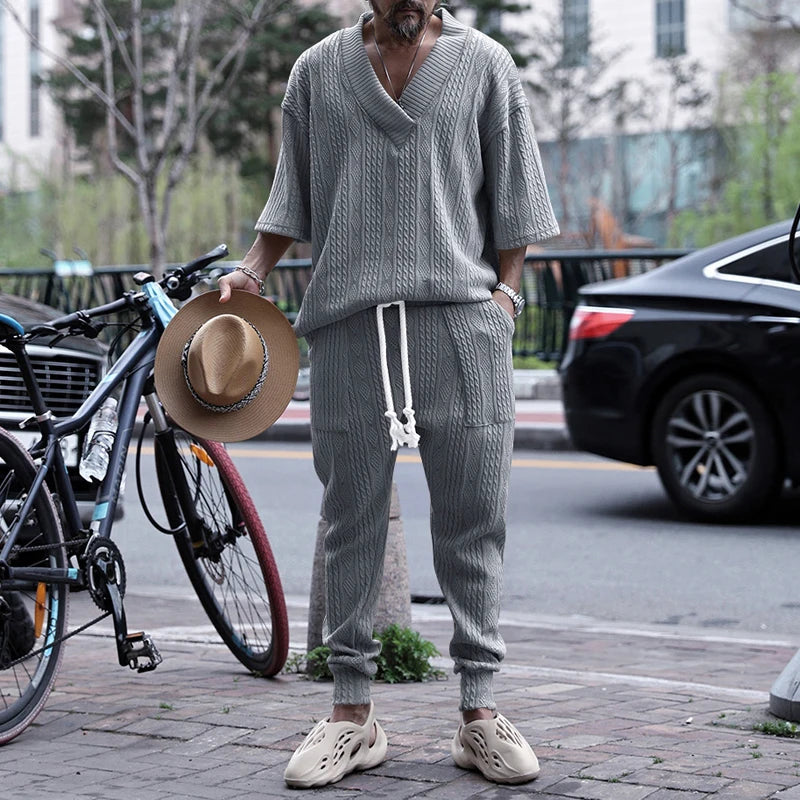 Conjunto em Tricô masculino - Calça + Camisa Oversized
