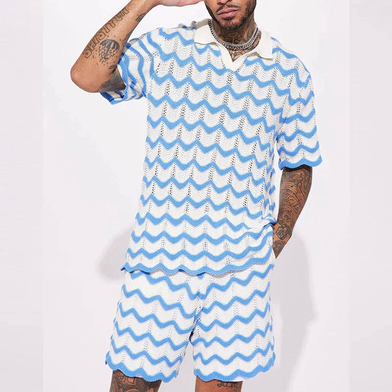 Conjunto Masculino em Tricô - Camisa e Shorts Estampados