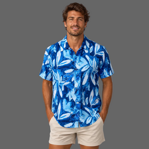 Camisa Masculina Havaiana Blue Mirage