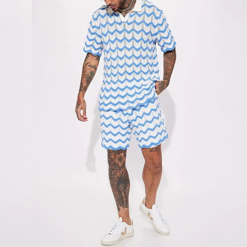 Conjunto Masculino em Tricô - Camisa e Shorts Estampados