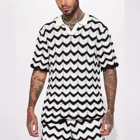 Conjunto Masculino em Tricô - Camisa e Shorts Estampados