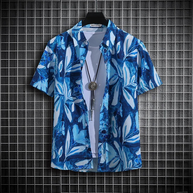 Camisa Masculina Havaiana Blue Mirage