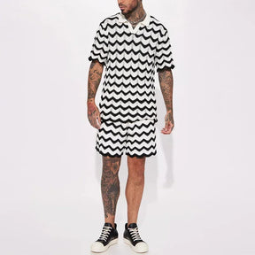 Conjunto Masculino em Tricô - Camisa e Shorts Estampados