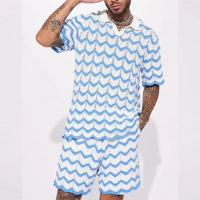 Conjunto Masculino em Tricô - Camisa e Shorts Estampados
